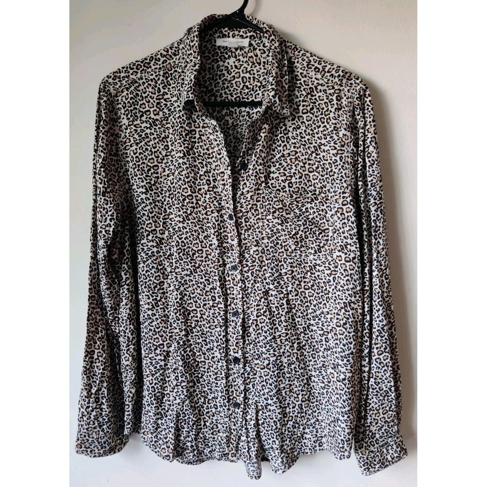 Beachlunchlounge Women's Button Down Leopard Print Long Sleeve Shirt‎ Size Large
